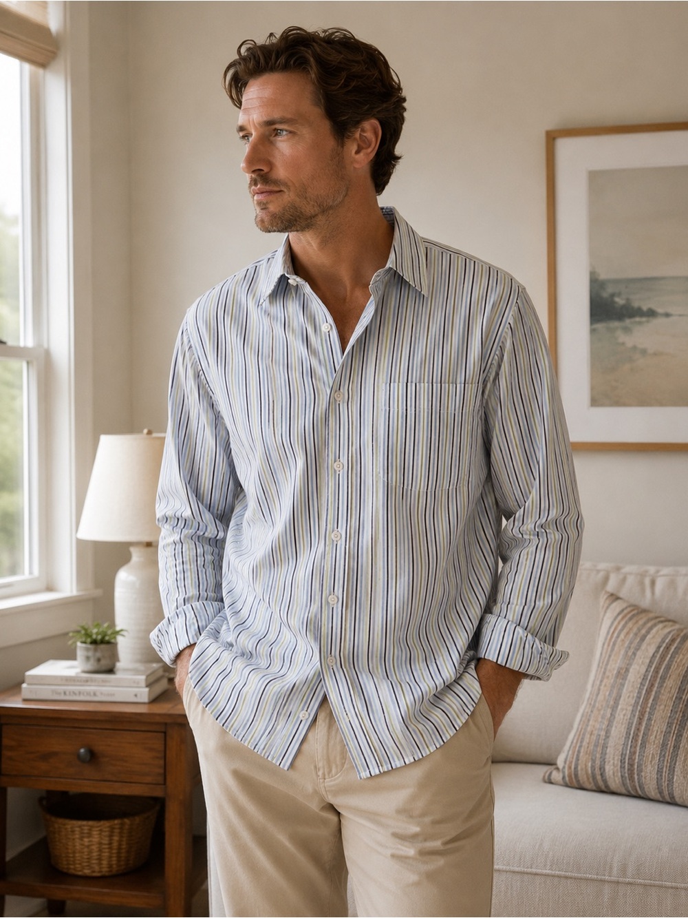 Eddie Bauer Wrinkle Resistant Striped Button Down Shirt XL